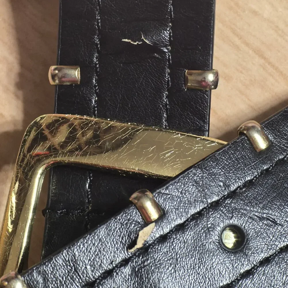 Steve Madden Y2K Black Leather Studded Belt Gold Buckle